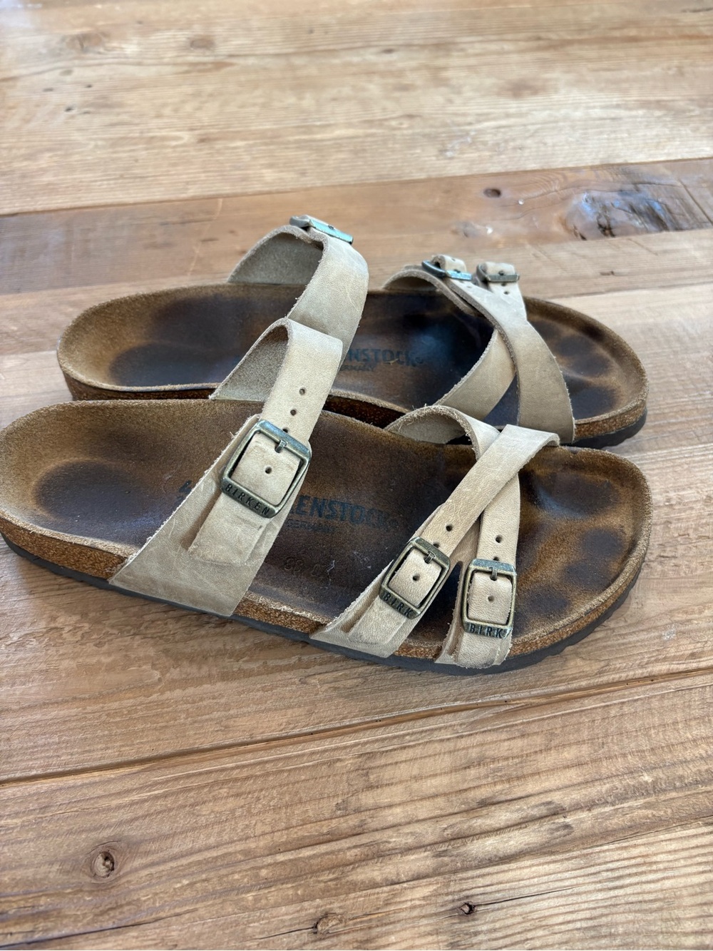 Birkenstock Taupe Three-Strap Sandals